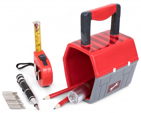 mok klussen junior 15 cm keramiek rood/grijs 6-delig