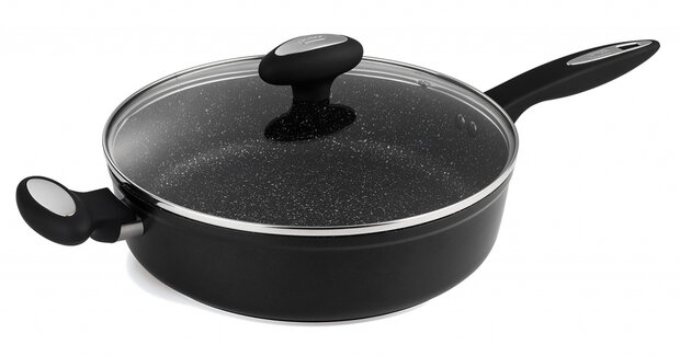 hapjespan met deksel Cook 28 cm aluminium zwart