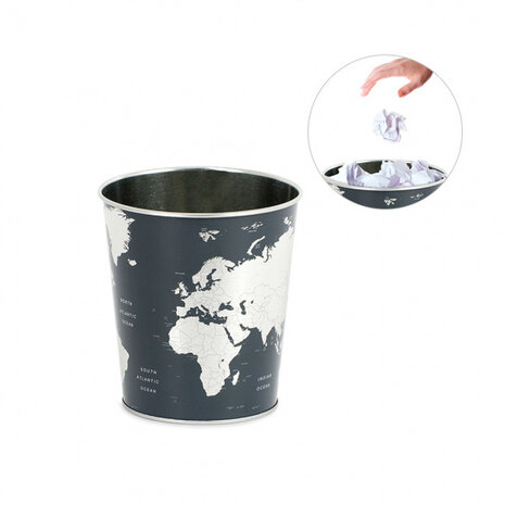 prullenbak Globe blik zwart/zilver