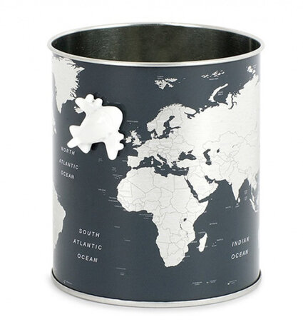 pennenbakje Globe 10 x 8,5 cm blik zwart/zilver 2-delig