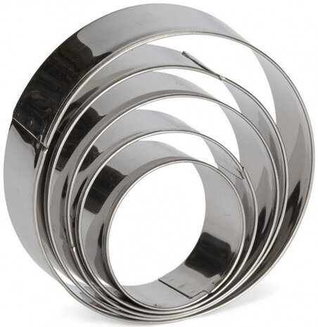 uitsteekvormenset rond 4-8 cm RVS zilver 5-delig