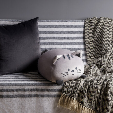 kussen Kitty 33 x 30 cm polyester/elastaan grijs