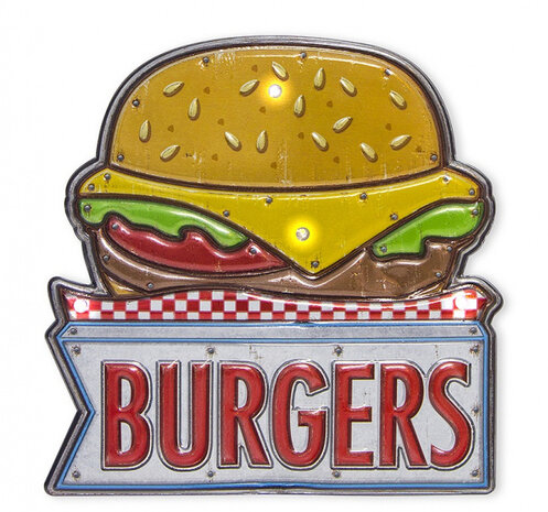 muurdecoratie Burger 17 cm PVC geel/rood