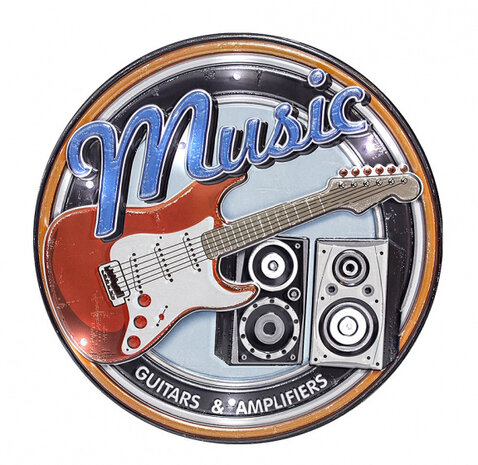 muurdecoratie Music 29,5 cm PVC blauw/rood