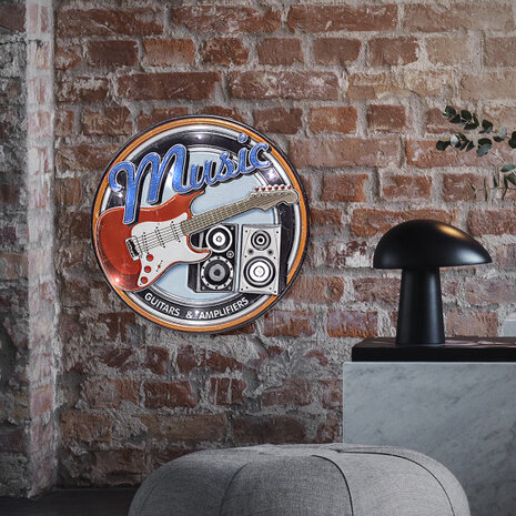 muurdecoratie Music 29,5 cm PVC blauw/rood