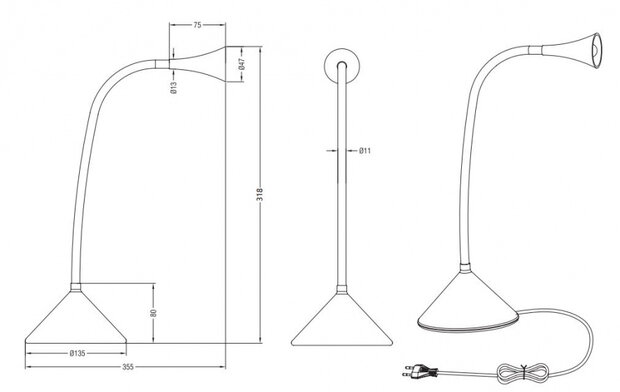 leeslamp Viper 31 x 13 cm zwart