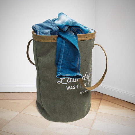 wasmand Vintage 35 liter 50 x 32 cm textiel groen/bruin