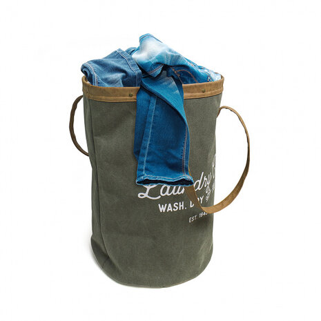 wasmand Vintage 35 liter 50 x 32 cm textiel groen/bruin