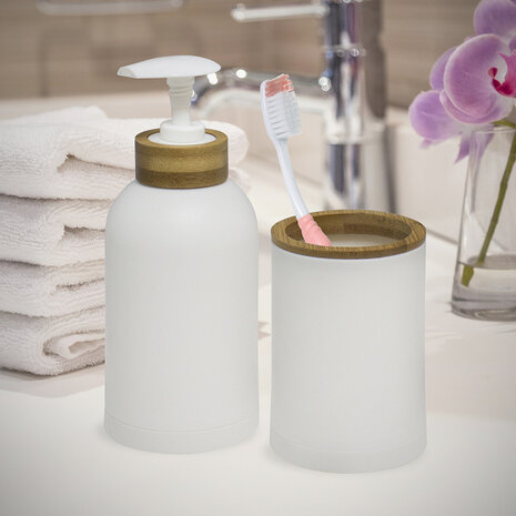 toiletaccessoire-set Zen bamboe/PP wit/naturel 3-delig