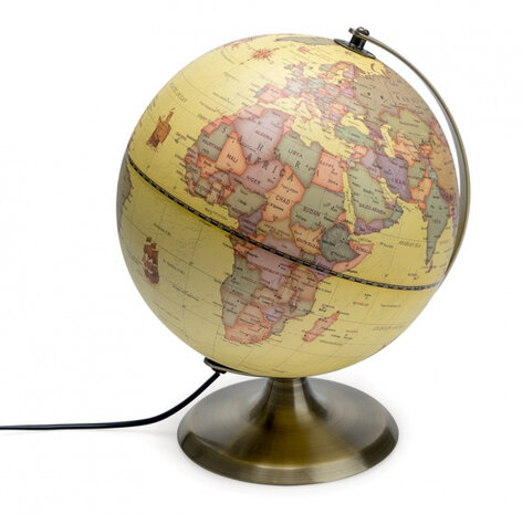 wereldbol met licht Antique 22,8 cm metaal koper