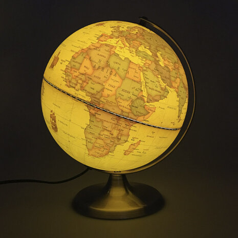 wereldbol met licht Antique 22,8 cm metaal koper