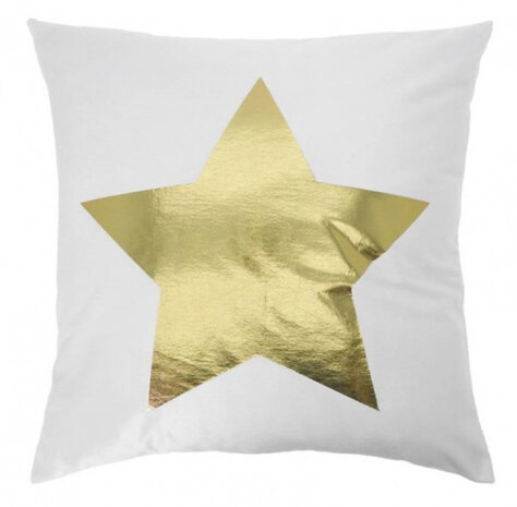 sierkussen Ster 45 x 45 cm textiel wit/goud