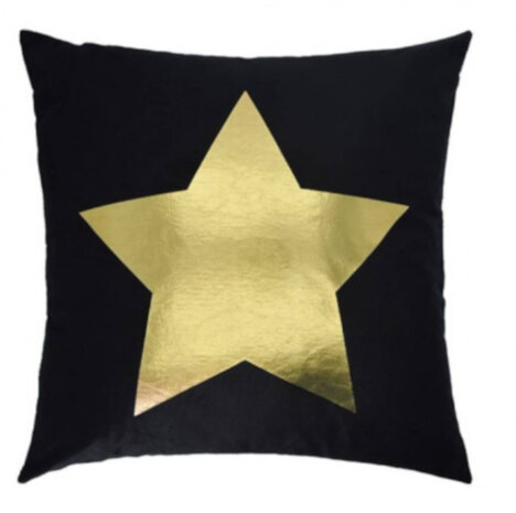 sierkussen Ster 45 x 45 cm textiel zwart/goud