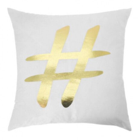 sierkussen Hashtag 45 x 45 cm textiel wit/goud