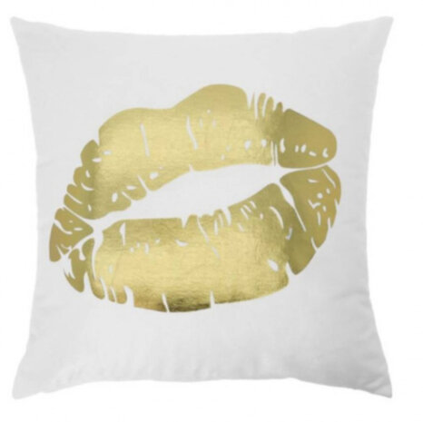 sierkussen mond 45 x 45 cm textiel wit/goud
