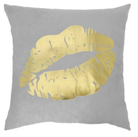 sierkussen mond 45 x 45 cm textiel grijs/goud