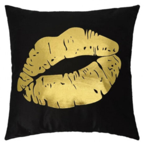 sierkussen mond 45 x 45 cm textiel zwart/goud