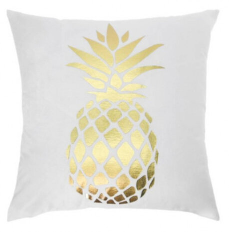 sierkussen ananas 45 x 45 cm textiel wit/goud