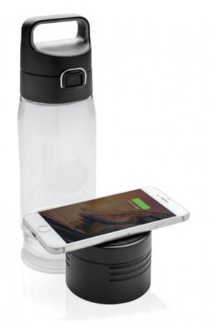 drinkfles met powerbank 5000 mAh ABS zwart 600 ml