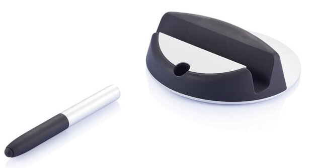 tabletstandaard met touchpen Chef 12 cm RVS zwart