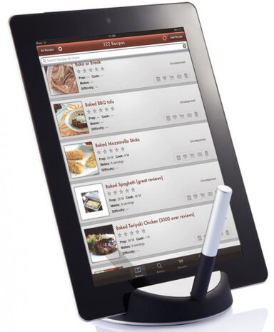 tabletstandaard met touchpen Chef 12 cm RVS zwart