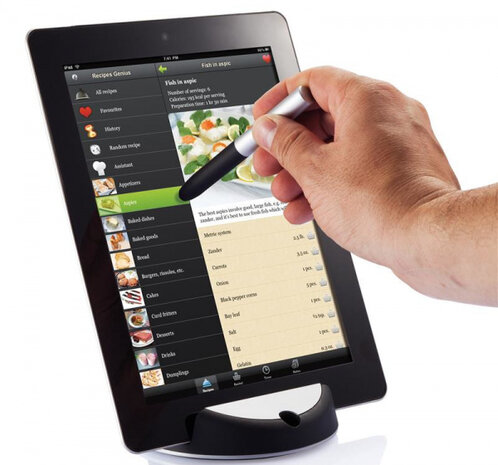 tabletstandaard met touchpen Chef 12 cm RVS zwart