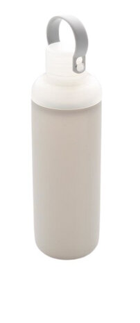 waterfles 22 cm 0,5 liter glas/siliconen grijs