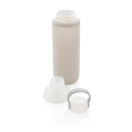waterfles 22 cm 0,5 liter glas/siliconen grijs