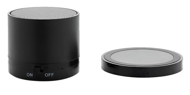 speaker/oplader bluetooth 7 cm ABS zwart 3-delig