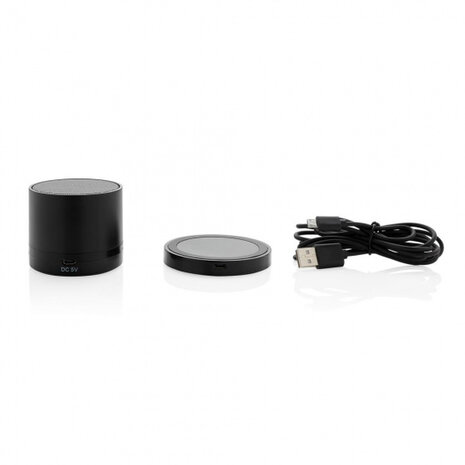 speaker/oplader bluetooth 7 cm ABS zwart 3-delig