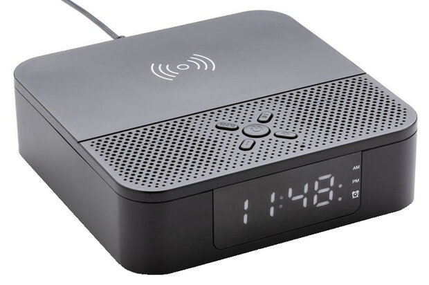 3-in-1 speaker/klok bluetooth 12 cm zwart 2-delig