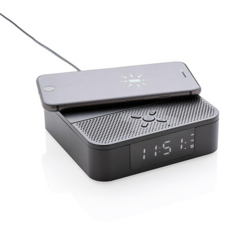 3-in-1 speaker/klok bluetooth 12 cm zwart 2-delig
