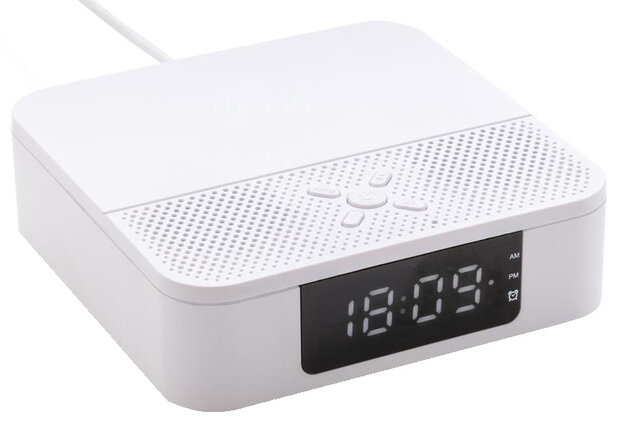 3-in-1 speaker/klok bluetooth 12 cm wit 2-delig