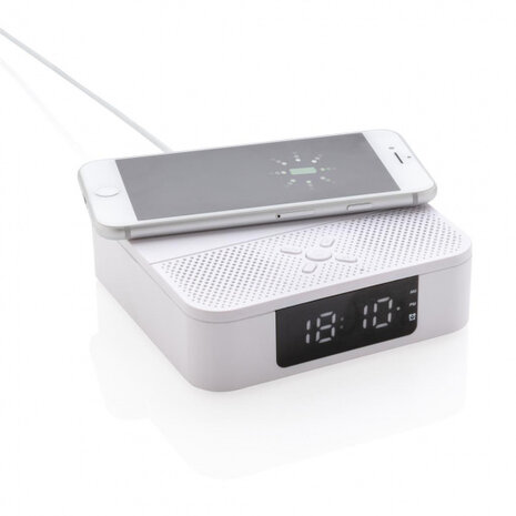 3-in-1 speaker/klok bluetooth 12 cm wit 2-delig