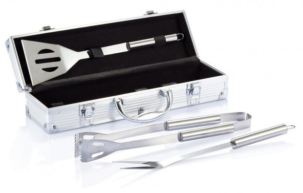 barbecueset 38,4 x 12,7 cm RVS/aluminium 4-delig