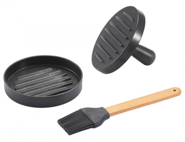 hamburgerset BBQ aluminium/sliconen zwart 2-delig