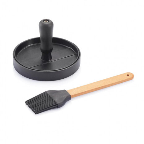 hamburgerset BBQ aluminium/sliconen zwart 2-delig