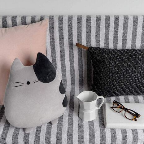 kussen Sweet Kitty 32 x 20 cm polyester grijs/zwart