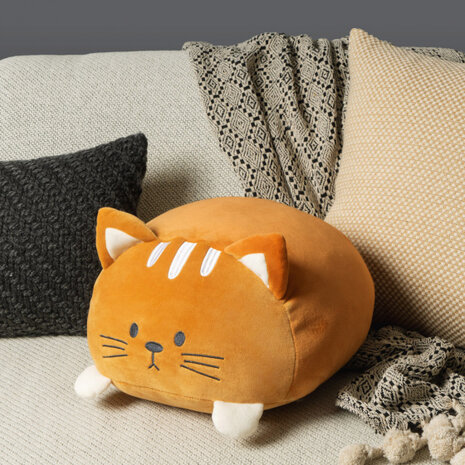 kussen Kitty 33 x 30 cm polyester/spandex bruin/wit
