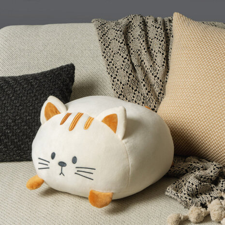 kussen Kitty 33 x 30 cm polyester/spandex wit/bruin