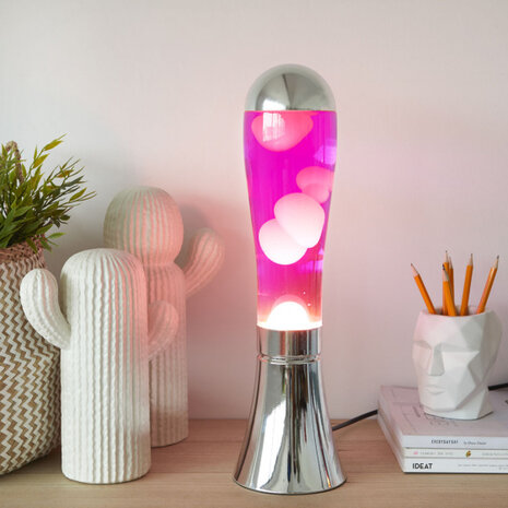 lavalamp Magma 45 x 12 cm aluminium/glas zilver/roze