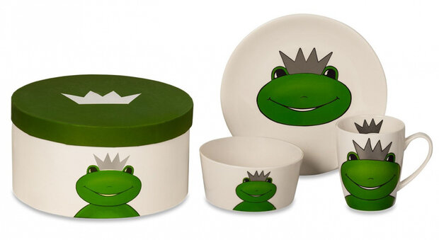 ontbijtset Kikkerkoning junior porselein wit/groen