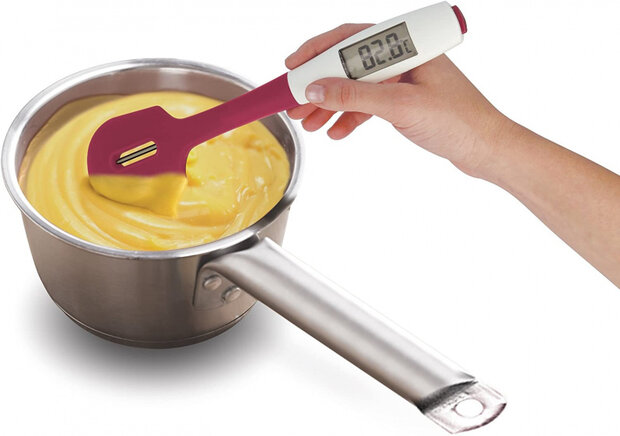 2-in-1 kookthermometer/spatel siliconen/rvs paars/wit