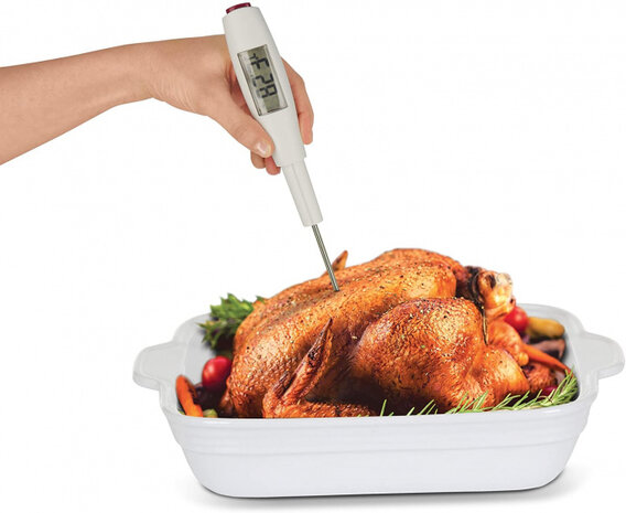 2-in-1 kookthermometer/spatel siliconen/rvs paars/wit