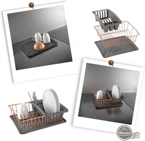 afdruiprek Aquatex 35 x 30 cm antraciet/koper 3-delig