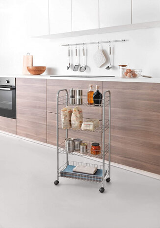 trolleykastje Ascona 84 x 41 cm staal zilver