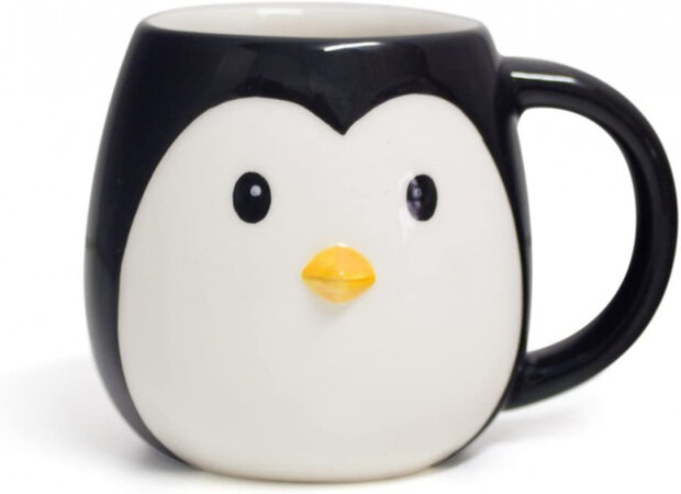 mok Pingu&iuml;n 400 ml 10,3 x 14 cm keramiek wit/zwart