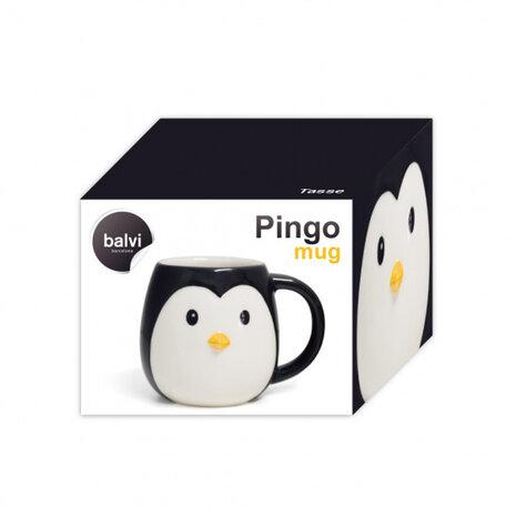 mok Pingu&iuml;n 400 ml 10,3 x 14 cm keramiek wit/zwart