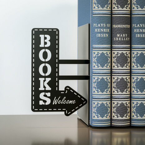 boekensteun Books Welcome 17 x 10 cm metaal zwart