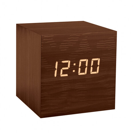wekker Kubus digitaal 6,3 cm hout bruin
